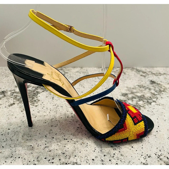 Christian Louboutin Tipika Sandals High Heel Beaded Leather Size 37 - Picture 8 of 13